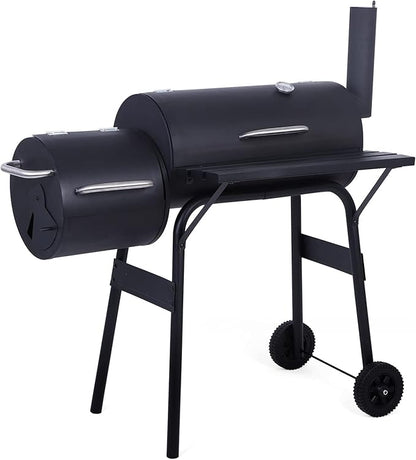 Charcoal Grill, 45inch Charcoal Barrel Grill with Offset Smoker, Charcoal BBQ Grill for Outdoor Garden Patio and Backyard Cooking Black 45.28 x 20.87 x 44.9 inch