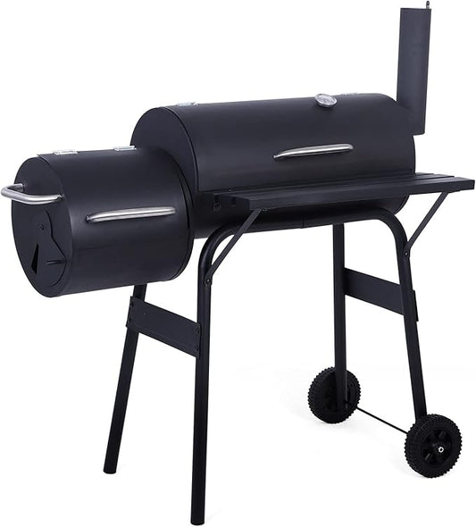 Charcoal Grill, 45inch Charcoal Barrel Grill with Offset Smoker, Charcoal BBQ Grill for Outdoor Garden Patio and Backyard Cooking Black 45.28 x 20.87 x 44.9 inch
