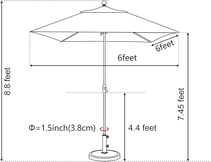 EliteShade USA 10-Year-Non-Fading 6x6Ft Square Market Patio Umbrella, UPF 50+ UV Protection Performance Sun Umbrella, Heavy Duty Commercial Grade Outdoor Table Umbrella with Crank, Windproof Vented Top for Garden, Pool, Deck and Outdoor Playsets, Burgundy