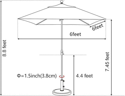 EliteShade USA 10-Year-Non-Fading 6x6Ft Square Market Patio Umbrella, UPF 50+ UV Protection Performance Sun Umbrella, Heavy Duty Commercial Grade Outdoor Table Umbrella with Crank, Windproof Vented Top for Garden, Pool, Deck and Outdoor Playsets, Royal...