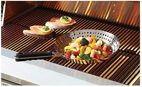 12" Stainless Steel Grill Skillet & Deep Fryer Strainer Basket with Removable Handle - BBQ Grill Pan for Seafood & Vegetables - Outdoor Camping & Backpacking Grilling Accessory by Mr. Bar-B-Q 06753Y