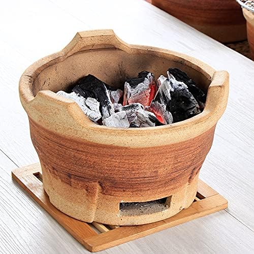 Clay Charcoal Barbecue Grill, Outdoor Table Grill with Stainless Steel Barbecue Net, Old Fashioned Clay Stove for Party Camping Picnic Carbon Furnace,Brown