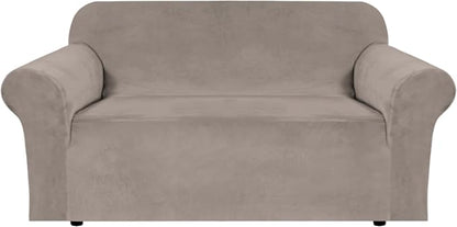 H.VERSAILTEX Stretch Velvet Loveseat Covers for 2 Cushion Couch Covers for Living Room Sofa Covers Slipcovers with Non Slip Straps Bottom, Ultra Thick Comfy Velour (Width 58"-72", Taupe)