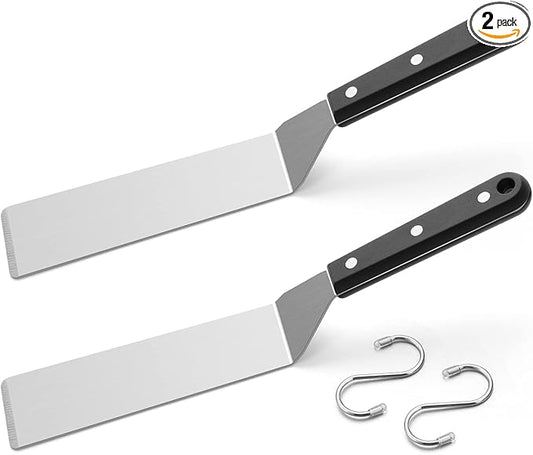 Metal Spatula Set, HaSteeL Stainless Steel Long Narrow Griddle Spatula, Heavy Duty Burger Turner Pancake Flipper with ABS Handle, Griddle Accessories Tools for BBQ Flat Top Cast Iron Grilling Cooking