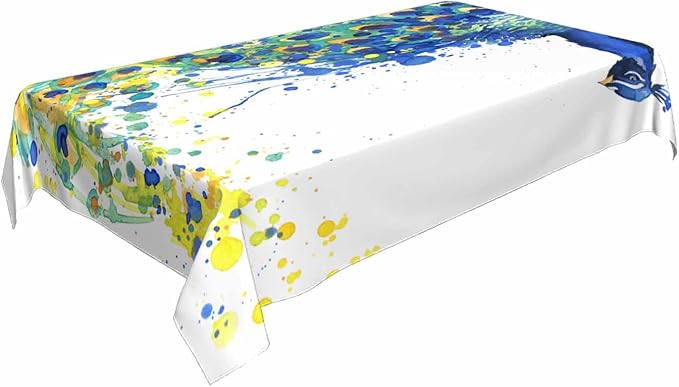 TKS MITLAN Blue Peacock Tablecloth Decor Animal Feathers Watercolor Exotic Table Cloth Dining Room Kitchen Table Cover 60" X 84" Oblong/Rectangle
