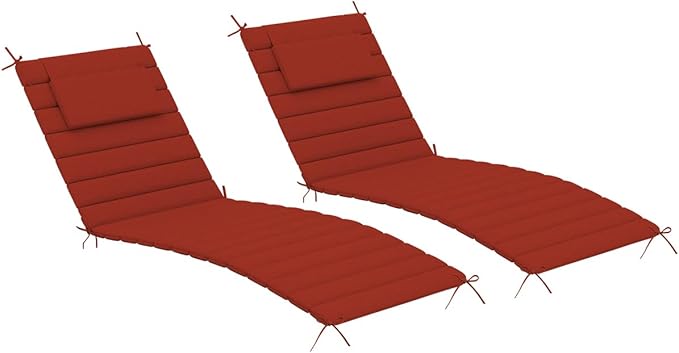 Sundale Outdoor Olefin Quilted Lounge Cushion Set of 2, Patio Foldable Chaise Lounger Cushion, Water-Resistant Lounge Chair Pad with Straps Red, 80 x 26 inches