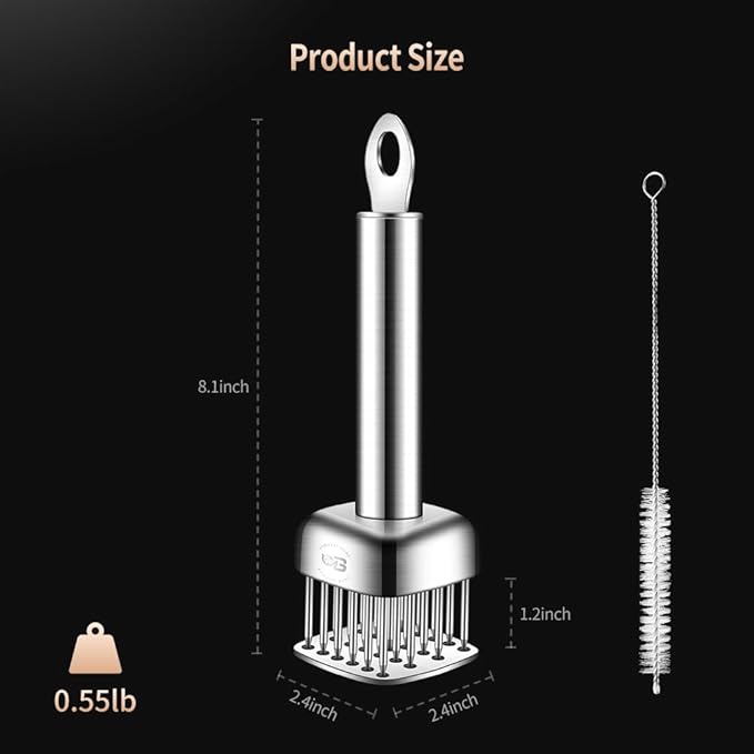 316 Stainless Steel Meat Tenderizer Tool, 24 Sharp Needles, BOMANSI BOMS Steak Tenderizer, Tenderizing Steak, Beef, Chicken, Pork, Barbecue, Marinating, Chicken Tenderizer with free cleaning brush