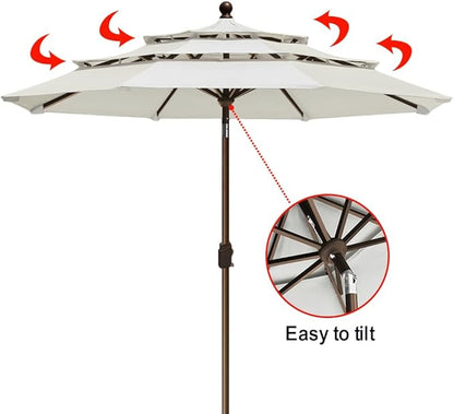 EliteShade USA 10-Year-Non-Fading 9ft 3-Tier Market Patio Umbrella, Commercial Grade Outdoor Table Umbrella with Crank Open, Windproof & UPF 50+ UV Protection, Heavy Duty Ventilation for Garden, Deck, Pool, Backyard, Beach & Bistro, White