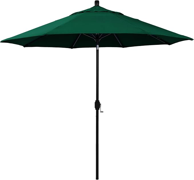 California Umbrella 12-Year-Non-Fading, 9Ft Premium Sunbrella Patio Umbrella, Hand-Crank, Button-Tilt, Black Frame, Forest Green Fabric