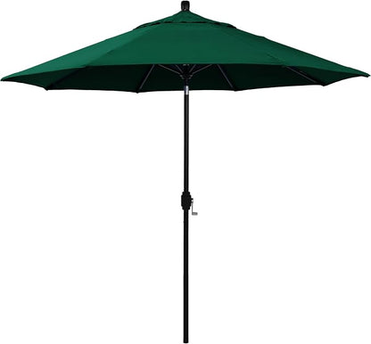 California Umbrella 12-Year-Non-Fading, 9Ft Premium Sunbrella Patio Umbrella, Hand-Crank, Button-Tilt, Black Frame, Forest Green Fabric