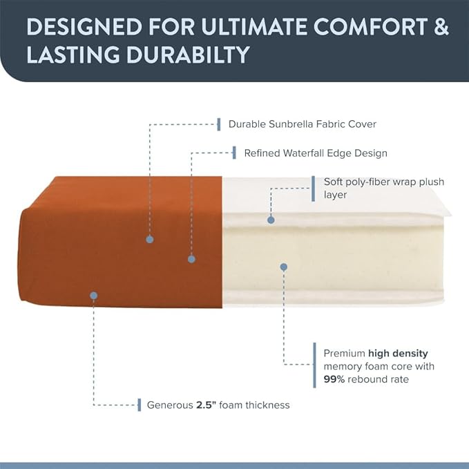 California Umbrella Outdoor Dining Chair, Set of 4 Patio Seat Cushions, 20 x 40 Inch, Premium Outdoor Memory Foam, Fade Resistant, Sunbrella Fabric, Fabric Ties, Tuscan