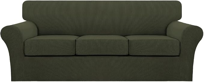 Turquoize 4 Piece Sofa Covers for 3 Cushion Couch Sofa Slipcover Soft Couch Cover for Dogs-Washable Sofa Furniture Cover with 3 Individual Cushion Covers (3 Cushion Sofa, Olive)