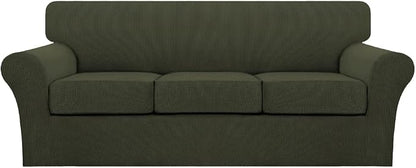 Turquoize 4 Piece Sofa Covers for 3 Cushion Couch Sofa Slipcover Soft Couch Cover for Dogs-Washable Sofa Furniture Cover with 3 Individual Cushion Covers (3 Cushion Sofa, Olive)
