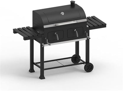 Maklaine Traditional Steel Extra Large Dual Zone Charcoal Grill, 790 Sq In Cooking Space, Porcelain-Coated Cast Iron Grates, Fold-Down Side Tables, Warming Racks, Precision Air Flow Dampers, Outdoor