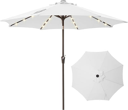 9FT Solar-Powered LED Patio Umbrella with Tilt Crank,Outdoor Market Umbrella with 32 Lights,Sunshade for Deck, Garden and Pool