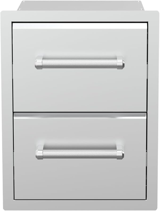 SPIRE 18" Built-in Stainless Steel Vertical Double Drawers (10"/10"), 2 Drawers, Outdoor Grilling & Cooking, Perfect for Custom Island Kitchens, BBQ Islands, Universal Mount, Heavy-Duty, 780-0016B