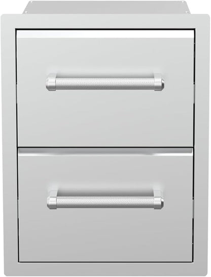 SPIRE 18" Built-in Stainless Steel Vertical Double Drawers (10"/10"), 2 Drawers, Outdoor Grilling & Cooking, Perfect for Custom Island Kitchens, BBQ Islands, Universal Mount, Heavy-Duty, 780-0016B