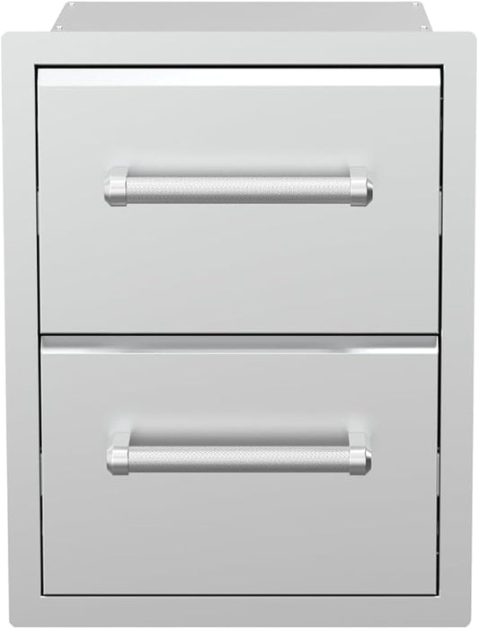 SPIRE 18" Built-in Stainless Steel Vertical Double Drawers (10"/10"), 2 Drawers, Outdoor Grilling & Cooking, Perfect for Custom Island Kitchens, BBQ Islands, Universal Mount, Heavy-Duty, 780-0016B