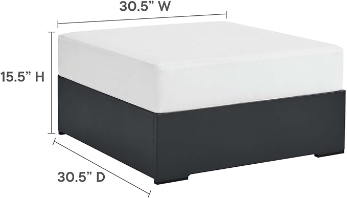 Modway Tahoe Aluminum Ottoman in Gray White with Weather-Resistant Cushion-Ideal as Outdoor Footstool, Patio or Sunroom Furniture