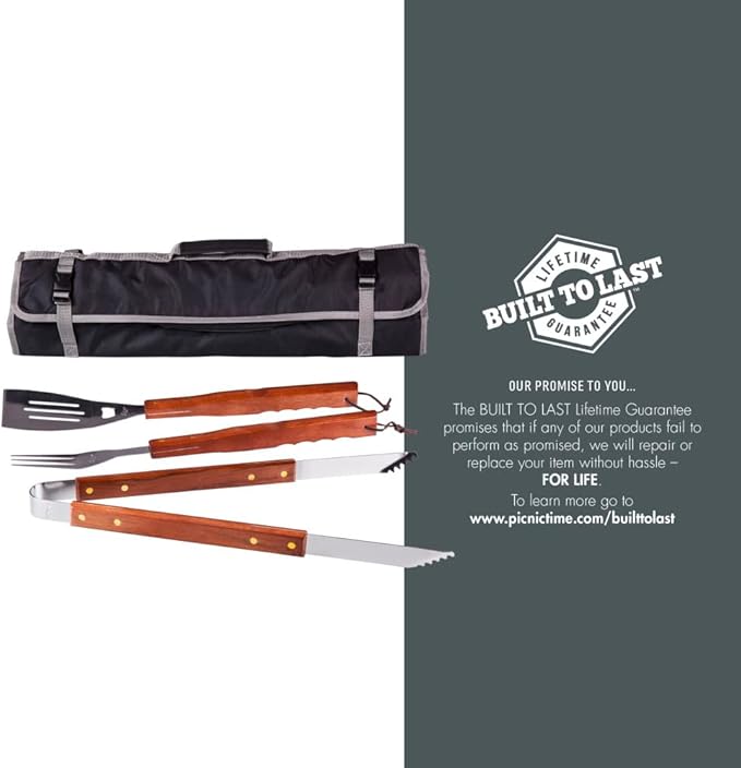 Picnic TIME NFL 3-Piece BBQ Tote & Grill Accessories Set, Outdoor Gril Set with Case, BBQ Spatula, BBQ Fork, and BBQ Tongs, (Black with Gray Accents)