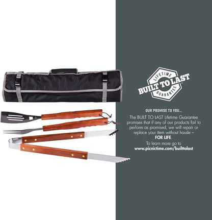 Picnic TIME NFL 3-Piece BBQ Tote & Grill Accessories Set, Outdoor Gril Set with Case, BBQ Spatula, BBQ Fork, and BBQ Tongs, (Black with Gray Accents)