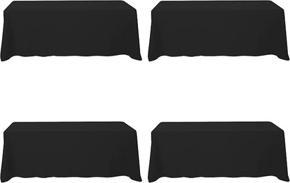 BRILLMAX 4 Pack Black Tablecloths 90x156 Inch for 8ft Rectangle Tables | 150 GSM Polyester Fabric, Floor Length Drop, Water, Stain & Wrinkle Resistant Cloth Cover for Wedding Reception Banquet Party