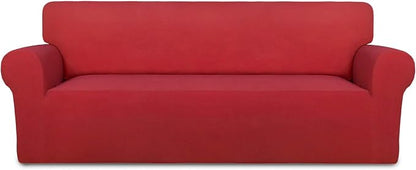 PureFit Stretch Couch Covers for Sofa Large Sofa Slipcovers Red | 1-Piece Sofa Cover Washable Soft Couch Protector, Couch Slipcover with Non Skid Foam and Elastic Bottom for Kids, Dogs