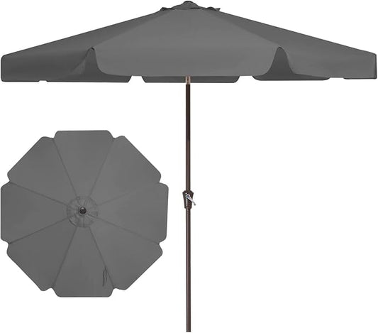 JEAREY 9 FT Patio Umbrella Outdoor, Table Umbrellas Market Umbrella w/Push Button Tilt/Crank, 8 Sturdy Ribs(Gray)