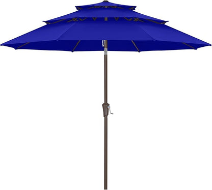 ABCCANOPY 9Ft 3 Tiers Market Umbrella, Outdoor Table Umbrella for Patio, Deck, Backyard (Blue)