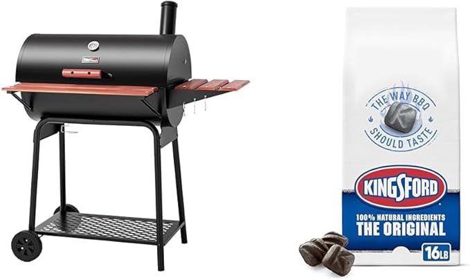 Royal Gourmet 30 Barrel Grill Bundle with 627in Cooking Space and Kingsford 16lb Original Charcoal Briquettes