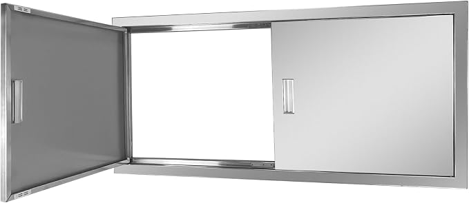 Outdoor Kitchen Door 42" W x 21" H Stainless Steel BBQ Double Access Door Flush Mount Vertical Wall Doors with Handle Suitable for Grilling Station Outside Cabinet Outdoor Kitchen