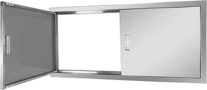 Outdoor Kitchen Door 42" W x 21" H Stainless Steel BBQ Double Access Door Flush Mount Vertical Wall Doors with Handle Suitable for Grilling Station Outside Cabinet Outdoor Kitchen
