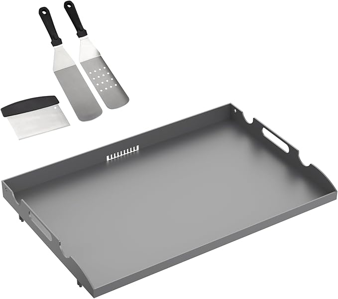 22 Inch Griddle Top for Blackstone with Spatula Set, Flat Top Griddle Replacement Part for Blackstone 1666 1813 1833 2203 with Rear Grease System, Powder Coated Steel Healthy Non-Toxic Durable