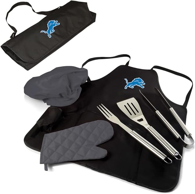 Picnic TIME BBQ Apron Tote Pro Grill Set, (Black with Gray Accents)