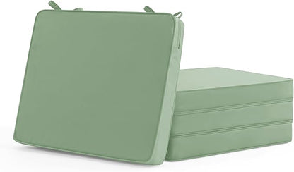 Outdoor Chair Cushions Set of 4: Waterproof & Fade Resistant Seat Cushion for Patio Furniture - 19 x 19 x 2 Inch Chair Pads with Ties and Hidden Zipper - Patio Chair Cushion Replacement, Sage Green