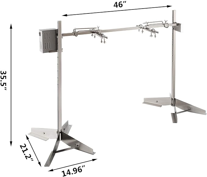 DEWOSEN 46" Outdoor Electric Rotisserie Grill Kit | 125LBS Pig Spit Rotisserie Grill | 45W Rotatable Motor BBQ Rotisserie Kit | Height Adjustable Spit Roaster Stand for Roasting Pig Lamb