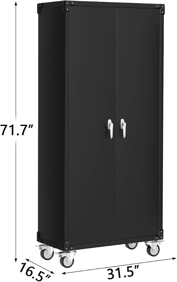 72" Garage Storage Cabinet,High Locking Metal Storage Cabinet with 2 Doors and 4 Adjustable Shelves, Black