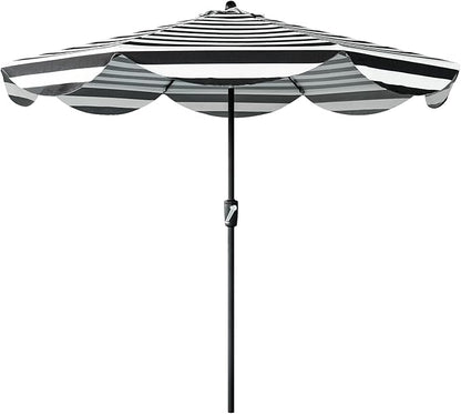 Tempera 9ft Auto Tilt Scalloped Patio Umbrellas Outdoor Table Umbrellas with Fade Resistant Canopy, 8 Sturdy Rids, Vintage Umbrellas for Lawn, Pool, Deck, Balcony