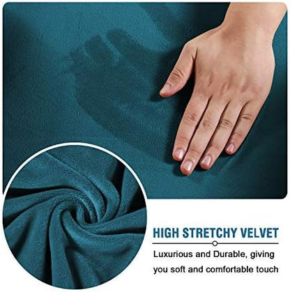 H.VERSAILTEX Real Velvet Plush 3 Piece Stretch Sofa Covers Couch Covers for 2 Cushion Couch Sofa Slipcovers Width Up to 90 Inch Feature Thick Soft Stay in Place (Large Sofa, Deep Teal)