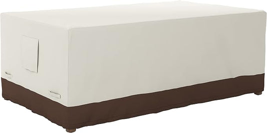 Amazon Basics Outdoor Patio Dining Table Cover, Waterproof, Anti-UV, Secure, Wind Resistant, Thick, Sturdy, Beige/Tan, 75"x45"