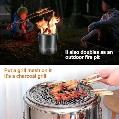 Smokeless Charcoal Barrel Grill,Stainless Steel Kebab Grill,with 28 Skewers/Grill Grate, for Camping, Picnics, Backyard Barbecues (A)