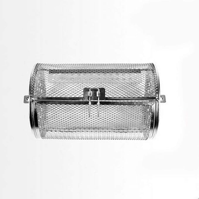 Air Fryer Rotisserie Basket, Stainless Steel Drum for 1/4 in Rod | Fits wings, fries, vegetables, nuts, and coffee beans; locking door keeps food contained while tumbling