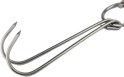 TIHOOD 6PCS 9.4" Stainless Steel Double Meat Hooks Roast Duck Bacon Shop Hook BBQ Grill Hanger Cooking Tools Accessories (6 Packs)