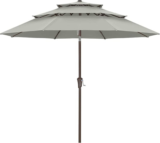ABCCANOPY 11Ft 3 Tiers Market Umbrella, Outdoor Table Umbrella for Patio, Deck, Backyard (Light Gray)