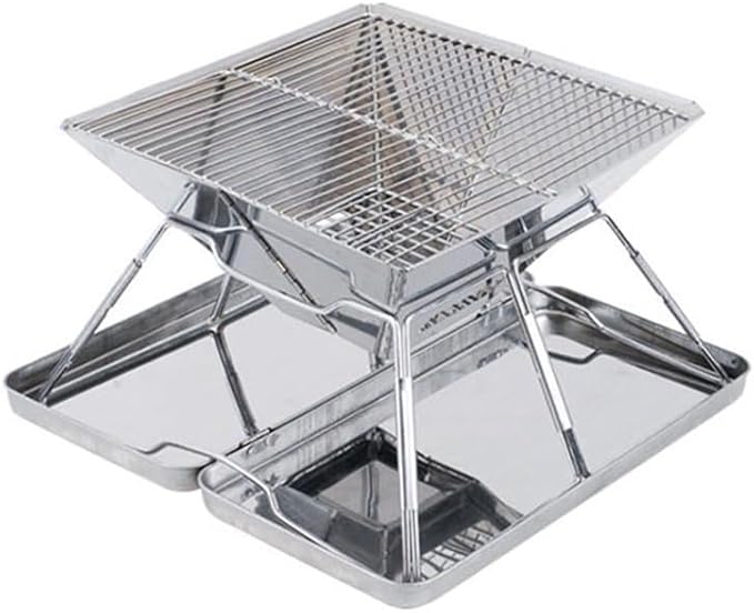 Portable Charcoal Grill Stainless Steel Folding BBQ Grills for Camping Outdoor Barbecue Grill Picnic Travel, Easy Clean Light Grey,LightGrey-D