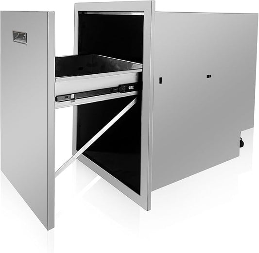 Outdoor Kitchen Single Trash Drawer 17.7'' W x 25'' H x 22.8'' D Pull Out Stainless Steel Bin Drawer Built-in Trash Drawers with Handle Suitable for Outdoor Kitchen Island Patio Grill Station