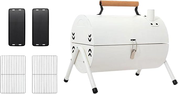 Charcoal Grill Barbecue Grill Camping Portable with Grill Net BBQ Stove BBQ Grill for Outdoor, Backpacking, Garden, Patio, Picnic, No Baking Tray, White