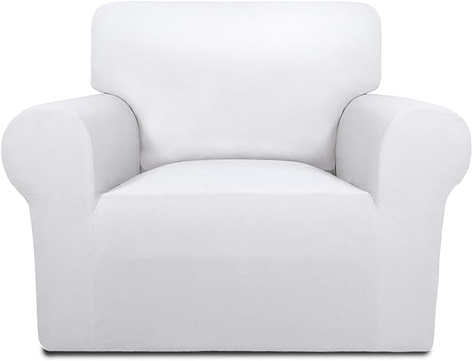 PureFit Super Stretch Chair Covers Fleece Couch Covers for Sofa White | 1-Piece Spandex Couch Cover Soft Couch Protector, Sofa Cover Washable with Non Skid Foam and Elastic Bottom for Kids, Dogs