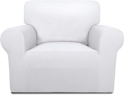 PureFit Super Stretch Chair Covers Fleece Couch Covers for Sofa White | 1-Piece Spandex Couch Cover Soft Couch Protector, Sofa Cover Washable with Non Skid Foam and Elastic Bottom for Kids, Dogs