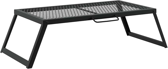 Foldable Camping Grill, Folding Black Outdoor Charcoal Grill, 22.83 x 12.20 x 0.79 in, Portable Alloy Steel with Weather-Resistant Coating for Garden, Balcony, Backyard